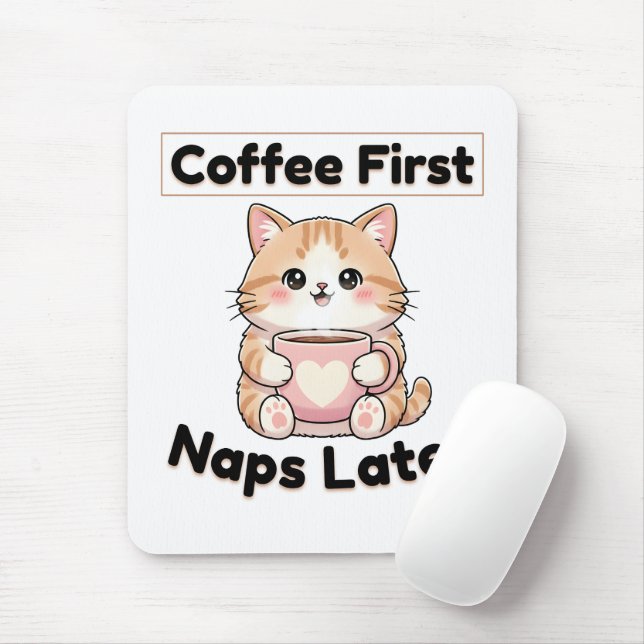 Coffee First Naps Later Cute Cat | Kawaii Coffee  Mousepad (Mit Mouse)