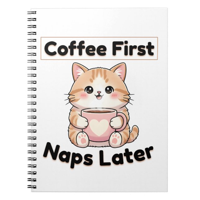Coffee First Naps Later Cute Cat | Kawaii Coffee  Notizblock (Vorderseite)