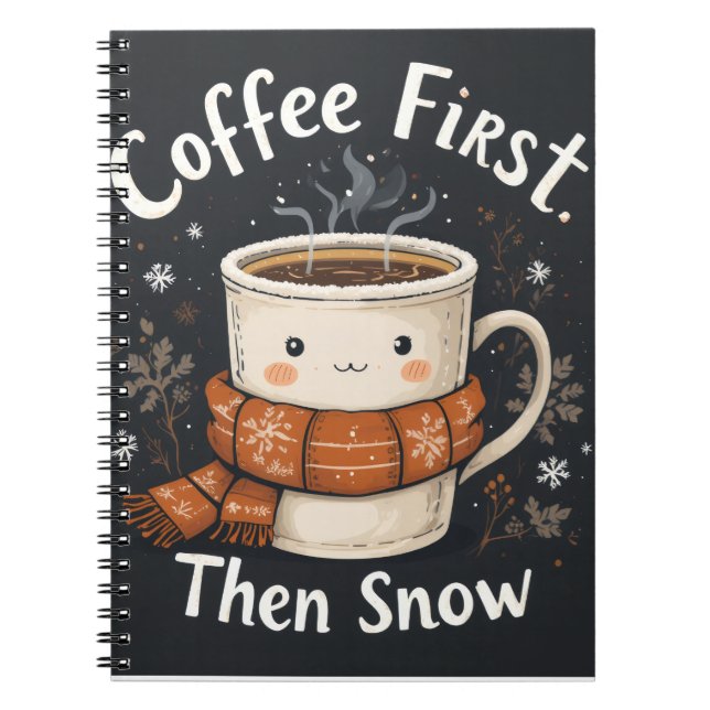 Coffee First, Then Snow – Winter Notebook Design Notizblock (Vorderseite)