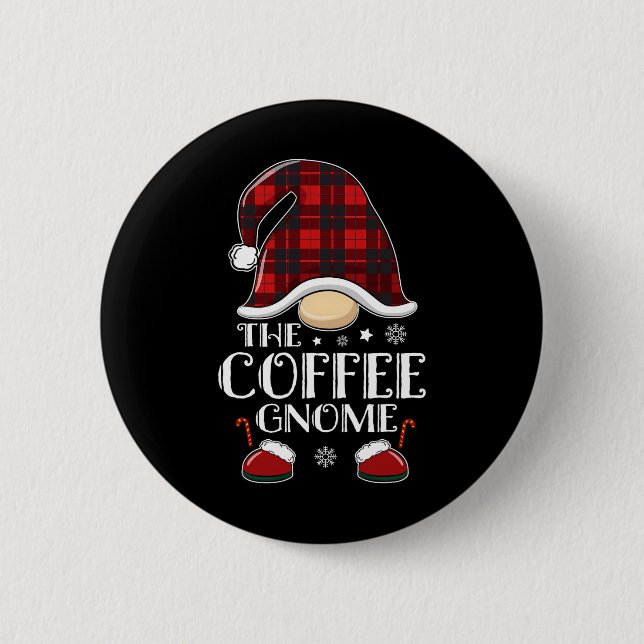 Coffee Gnome Buffalo Plaid Matching Family Christm Button (Vorderseite)
