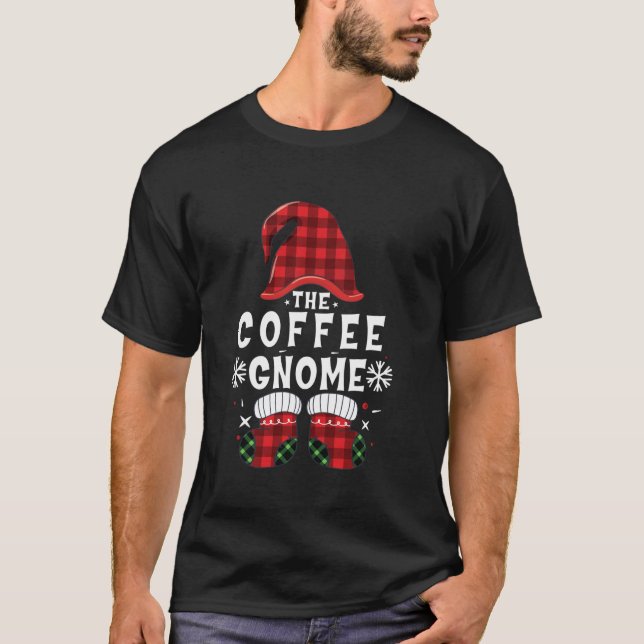 Coffee Gnome Buffalo Plaid Matching Family Christm T-Shirt (Vorderseite)