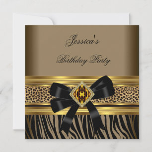 Coffee Gold Black Leopard Zebra Geburtstagsparty Einladung