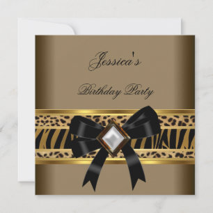 Coffee Gold Black Leopard Zebra Geburtstagsparty Einladung