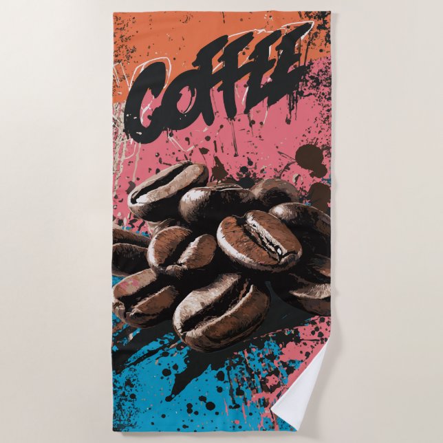 Coffee Graffiti Pop Art Beans Strandtuch (Vorderseite)
