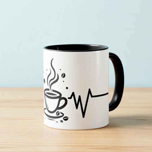 Coffee-Herzschlag-One-Line-Kunst-Tasse Tasse (Von Creator hochgeladen)