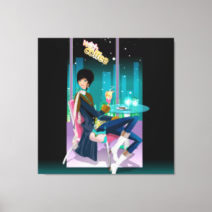 Coffee House Girl Wrapped Canvas Leinwanddruck