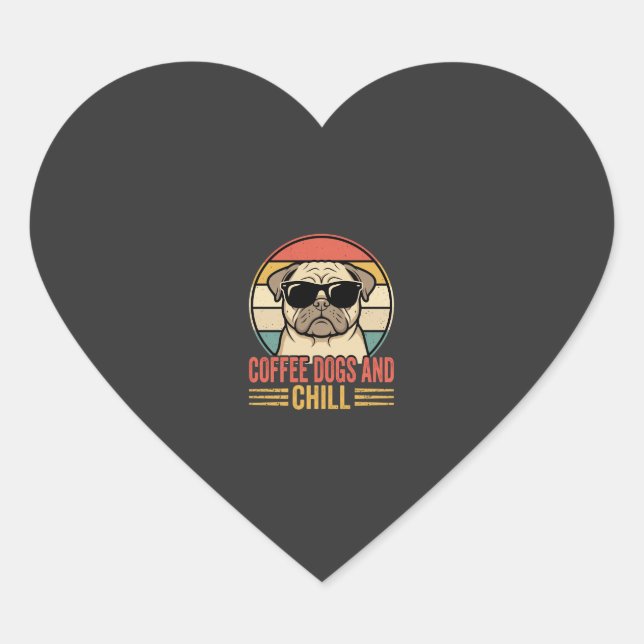 Coffee Hunde und Chill Retro Pug Herz-Aufkleber (Vorderseite)