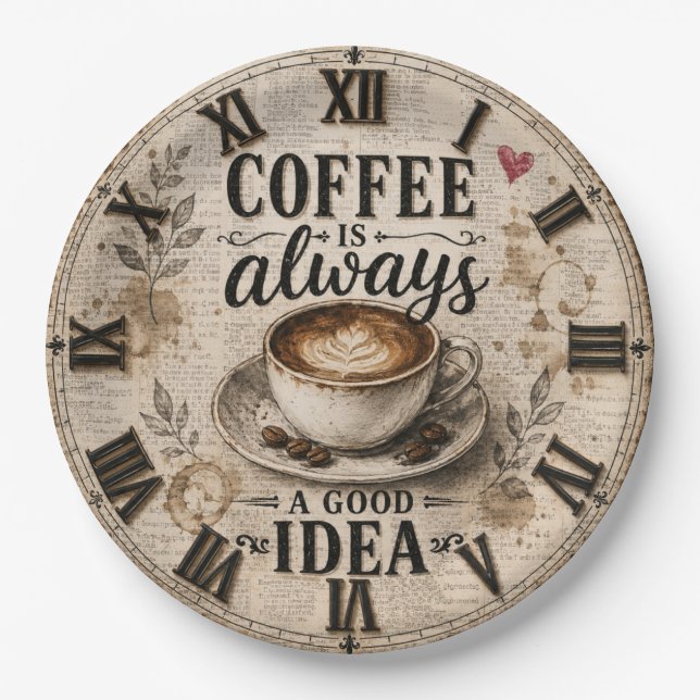 Coffee Is Always a Good Idea  Rustic Café Decor Pappteller (Vorderseite)