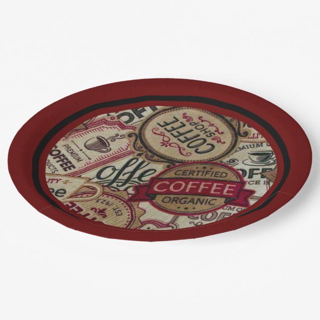 Coffee Labels Collage Pappteller (Schrägansicht)