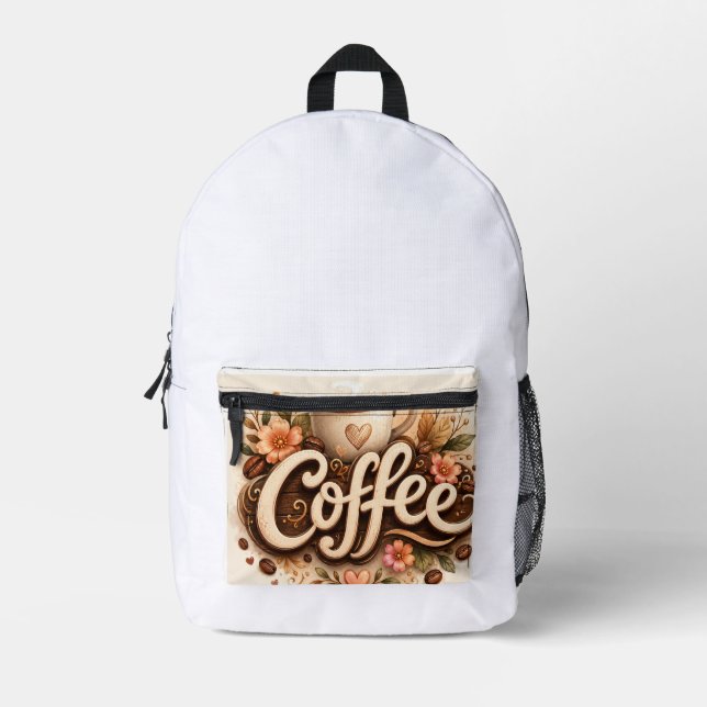 Coffee-Liebe Floral Bedruckter Rucksack (Vorderseite)