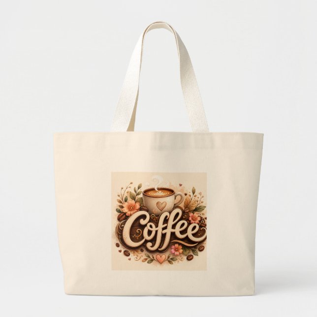 Coffee-Liebe Floral Jumbo Stoffbeutel (Vorne)