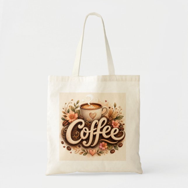Coffee-Liebe Floral Tragetasche (Vorne)