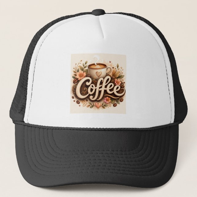 Coffee-Liebe Floral Truckerkappe (Vorderseite)