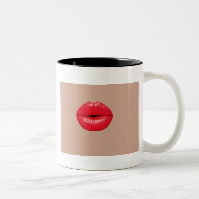 Coffee Lippen Küssen Pop Kunst Zweifarbige Tasse (Rechts)
