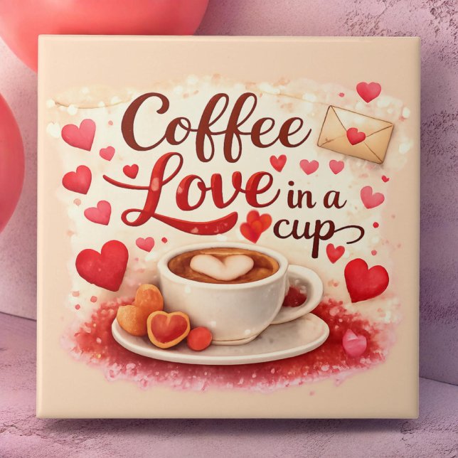 Coffee Love in a Cup Valentine Soft Pink Fliese (Von Creator hochgeladen)