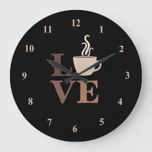 Coffee Love in Black Große Wanduhr