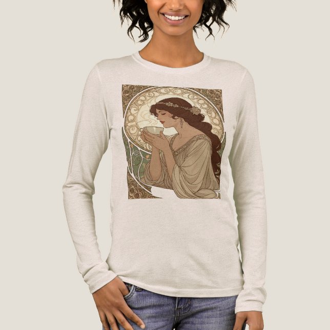 Coffee Lover Art Nouveau in the Style of Mucha Tri-Blend Shirt (Vorderseite)