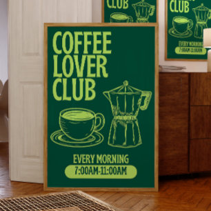 Coffee Lover Club Druck, Retro-Tafel-Stil Poster