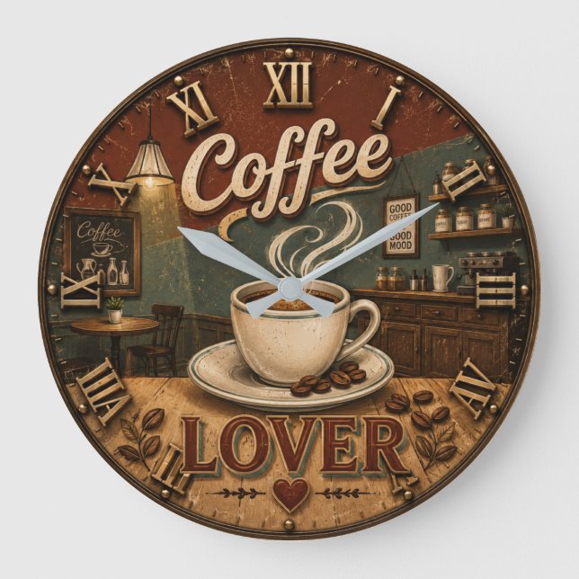 Coffee Lover Große Wanduhr (Vorderseite)