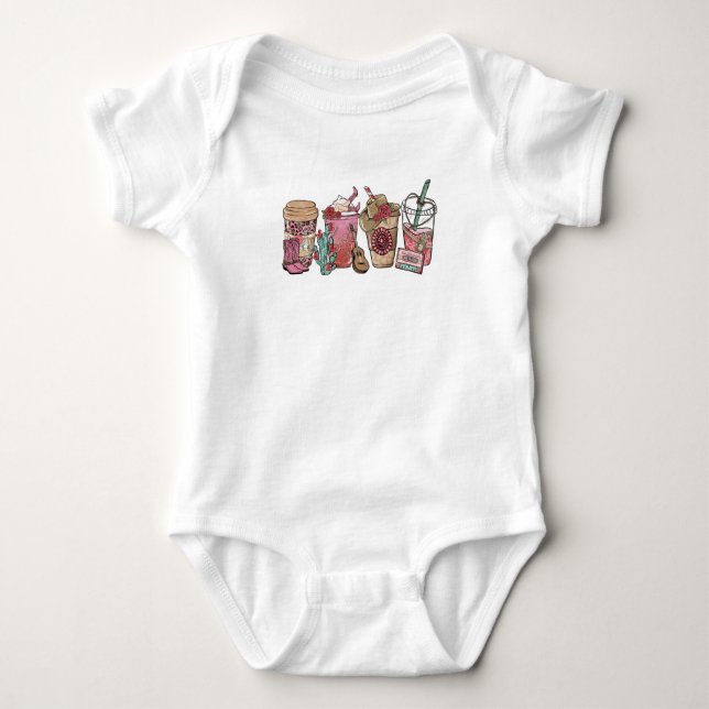 Coffee Lover Western Cowboy Theme Baby Strampler (Vorderseite)