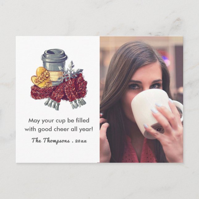 Coffee Lover's Christmas Cheer Gruß Foto Ankündigungspostkarte (Vorderseite)