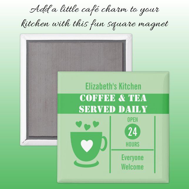 Coffee lovers custom name white green magnet (Von Creator hochgeladen)