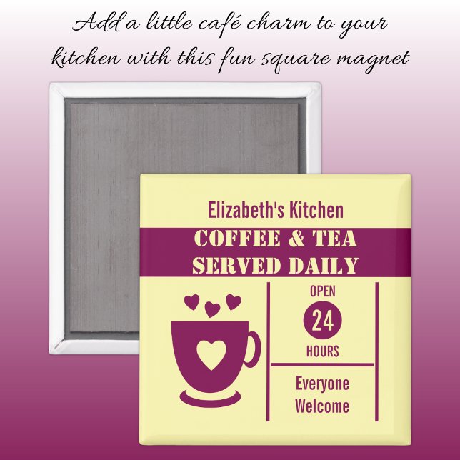 Coffee lovers custom name yellow burgundy magnet (Von Creator hochgeladen)