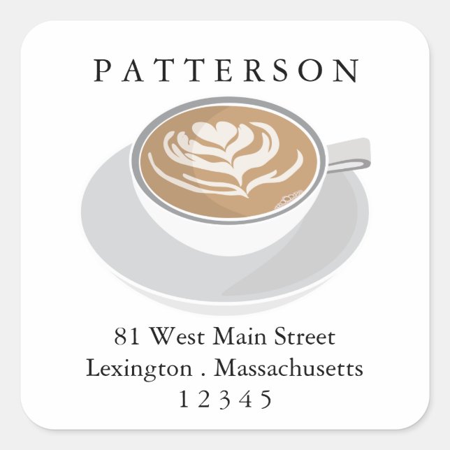 Coffee Lover's Latte Return Address Label Quadratischer Aufkleber (Vorderseite)