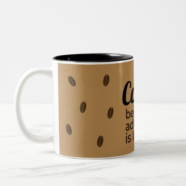 Coffee Lover's Quote Mug | Brown Rustic Design Zweifarbige Tasse (Links)