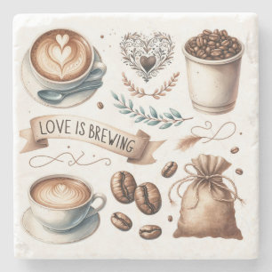 Coffee Lovers Thema Illustriert Latte Steinuntersetzer