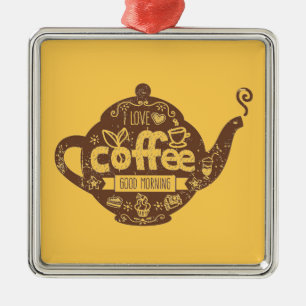 Coffee lovers vintage retro cafe art I love coffee Silbernes Ornament