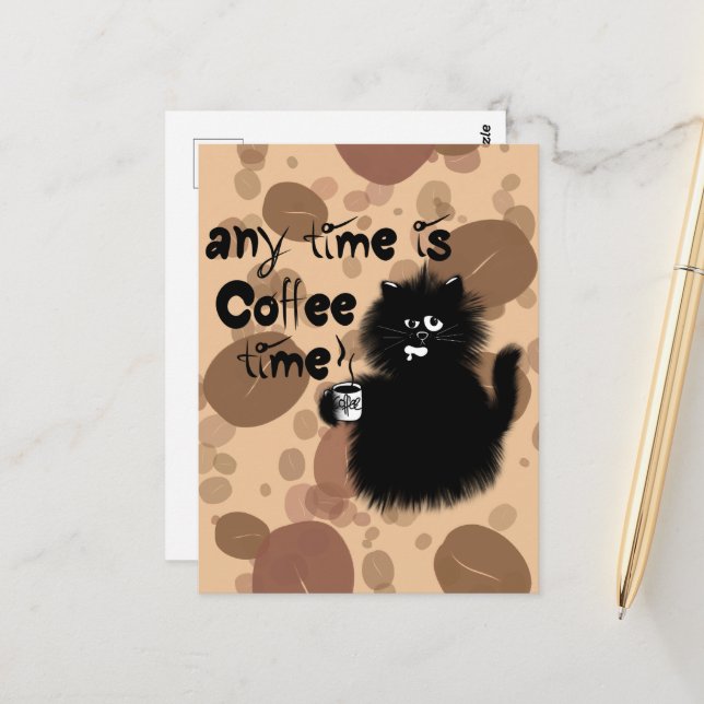 Coffee loving cat postkarte (Vorderseite/Rückseite Beispiel)