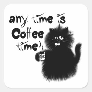 Coffee loving cat quadratischer aufkleber