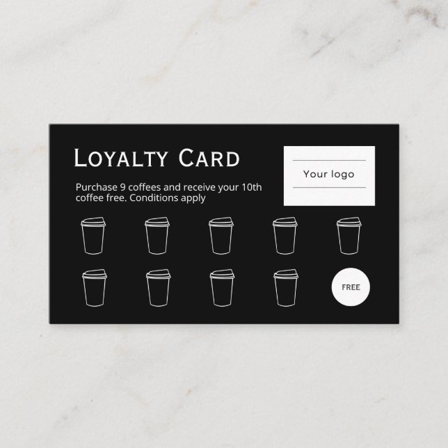 Coffee Loyalty Card, sauber und einfach schwarz Treuekarte (Vorderseite)