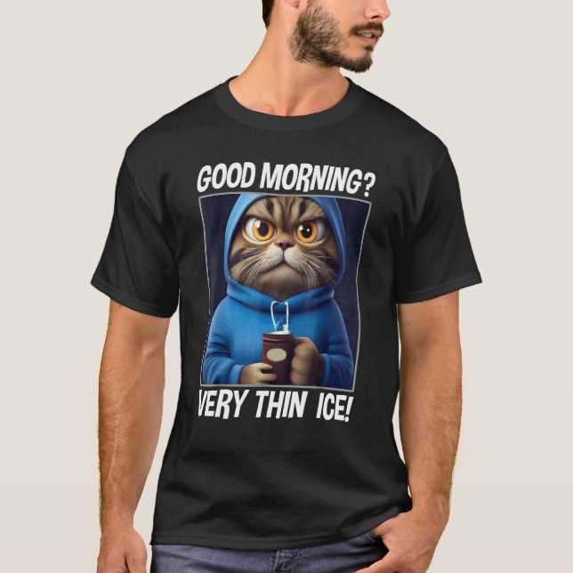 Coffee Morning Grumpy Employee Saying  Cat T-Shirt (Vorderseite)