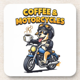 Coffee & Motorcycles Dog Biker Artwork Getränkeuntersetzer