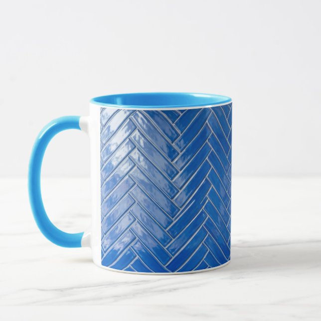Coffee Mug Blue Herringbone Pattern Geometric Tasse (Links)