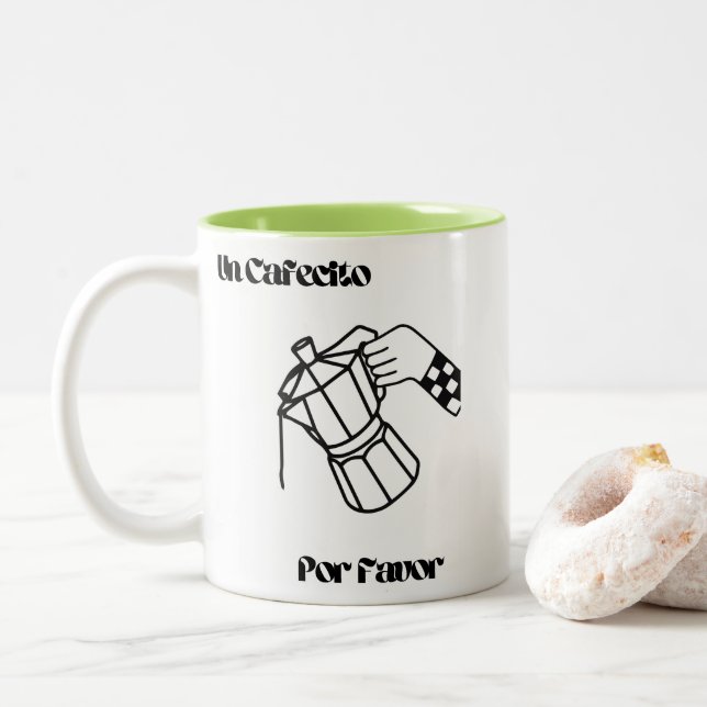 Coffee Mug, "Un Cafecito Por Favor", cute design Zweifarbige Tasse (Mit Donut)