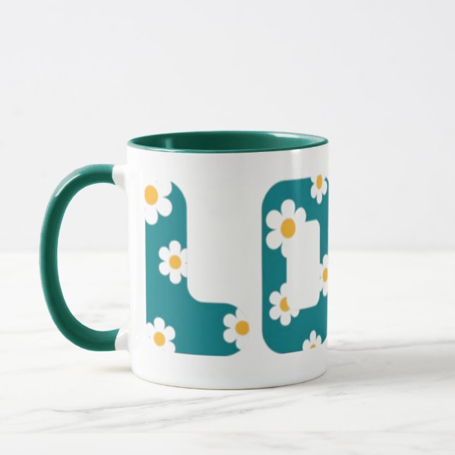 coffee mug with love phrase covered with flowers tasse (Links)