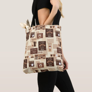 Coffee Muster kundenspezifische Monogramm-Taschen