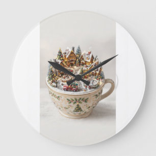 Coffee Ocean – Whimsical Fish in einer Tasse Wandu Große Wanduhr
