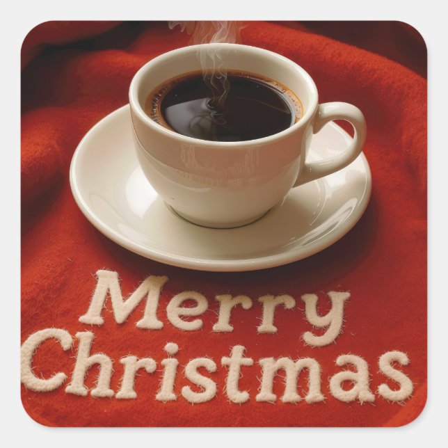 Coffee On a Merry Christmas Blanket Quadratischer Aufkleber (Vorderseite)