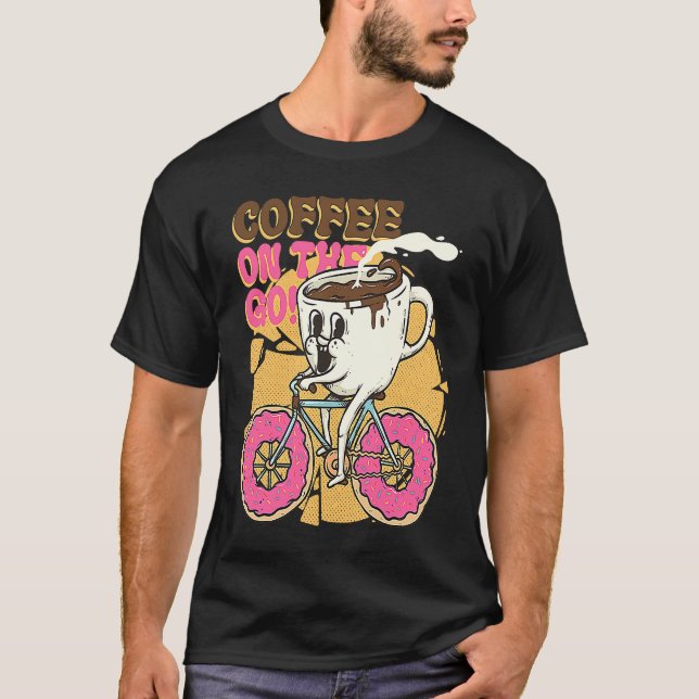 Coffee on the Go Surreal Pun Caffeine Coffee Lover T-Shirt (Vorderseite)