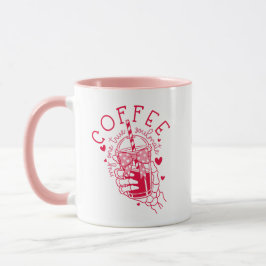 Coffee One True Soulmate Red Pink Hearts Skeleton Tasse
