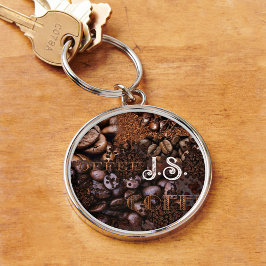 Coffee Pattern Monogram Schlüsselanhänger