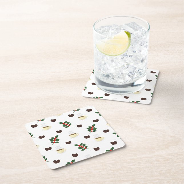 Coffee Pattern with Beans, Cups, and Coffee trees Rechteckiger Pappuntersetzer (Vor Ort)