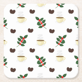 Coffee Pattern with Beans, Cups, and Coffee trees Rechteckiger Pappuntersetzer