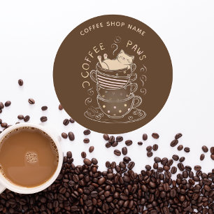 Coffee Paws süßer Katzenkaffee-Aufkleber Runder Aufkleber