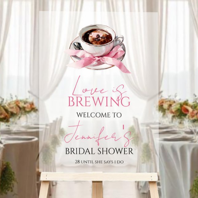Coffee Pink Bow Bridal Shower Welcome Acrylic Sign Acrylschild (Von Creator hochgeladen)