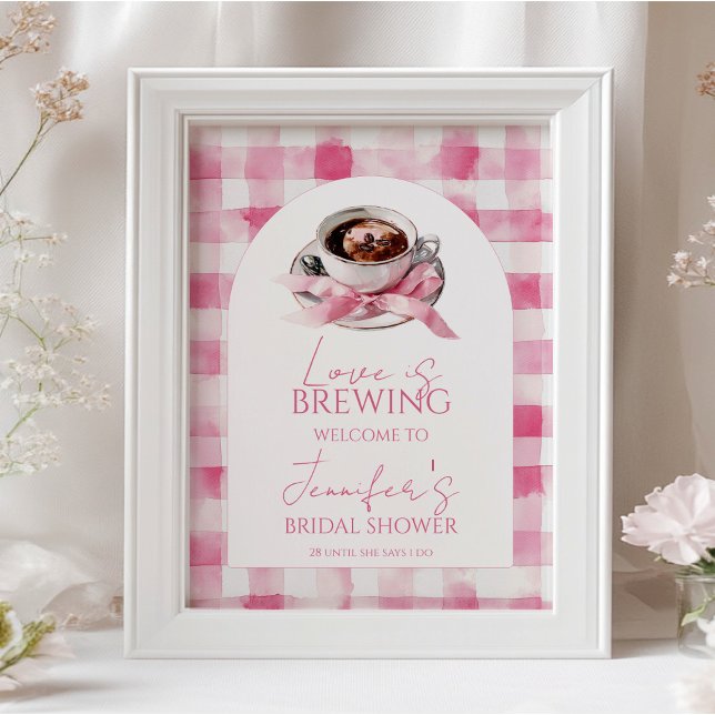 Coffee Pink Bow Bridal Shower Welcome Sign Poster (Von Creator hochgeladen)